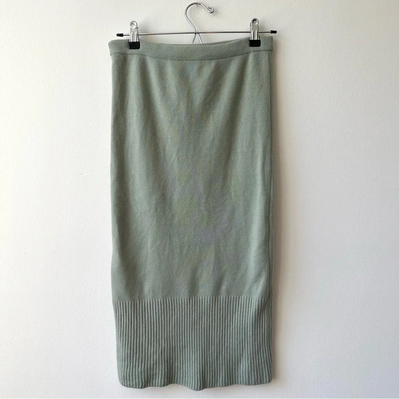alice + olivia Leo Side Slit Wool Blend Sweater Midi Skirt Sage Green - Picture 5 of 10